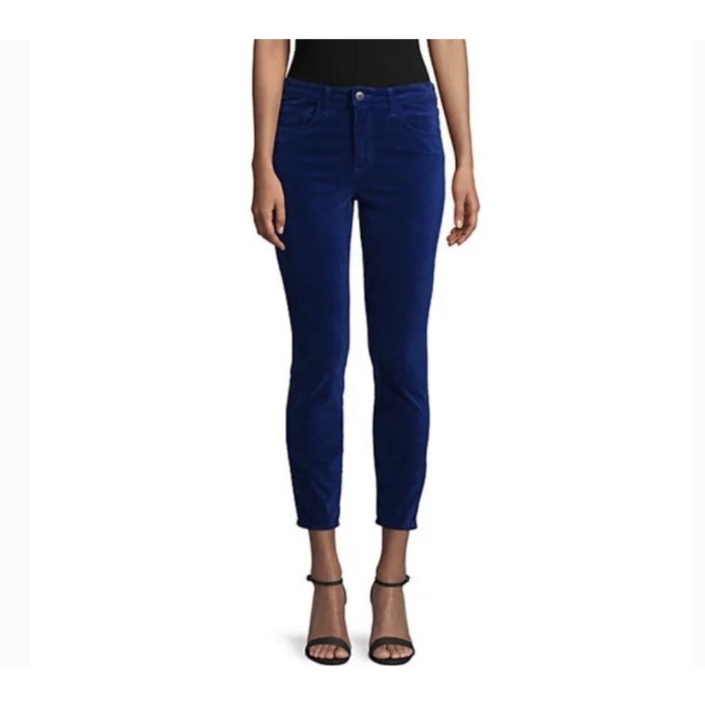 L'AGENCE‎ Margot Royal Blue Skinny Crop Jeans High Rise Tuxedo Stripe Designer